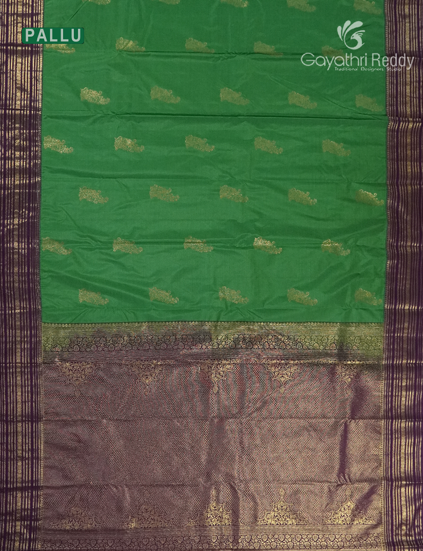 Semi Kanchipuram Silk Saree in Deep Sage Green and Deep Violet