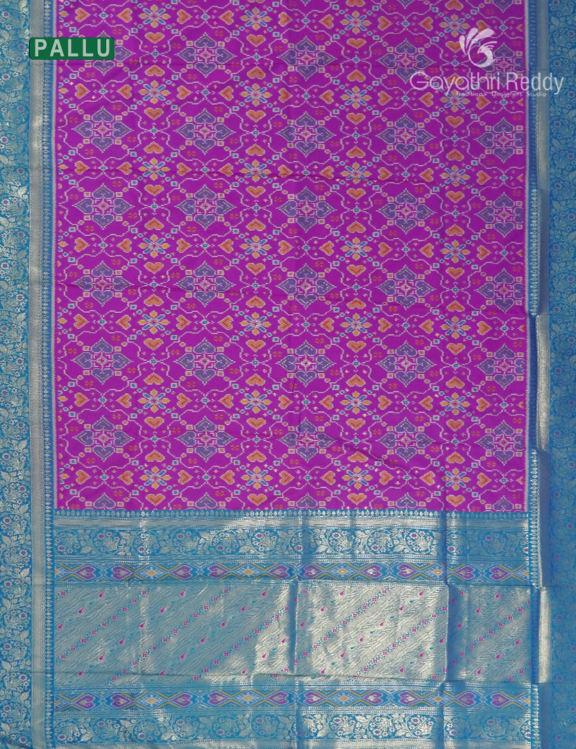 Semi Kanchipuram Art Silk Saree in Deep Magenta and Deep Rama Blue