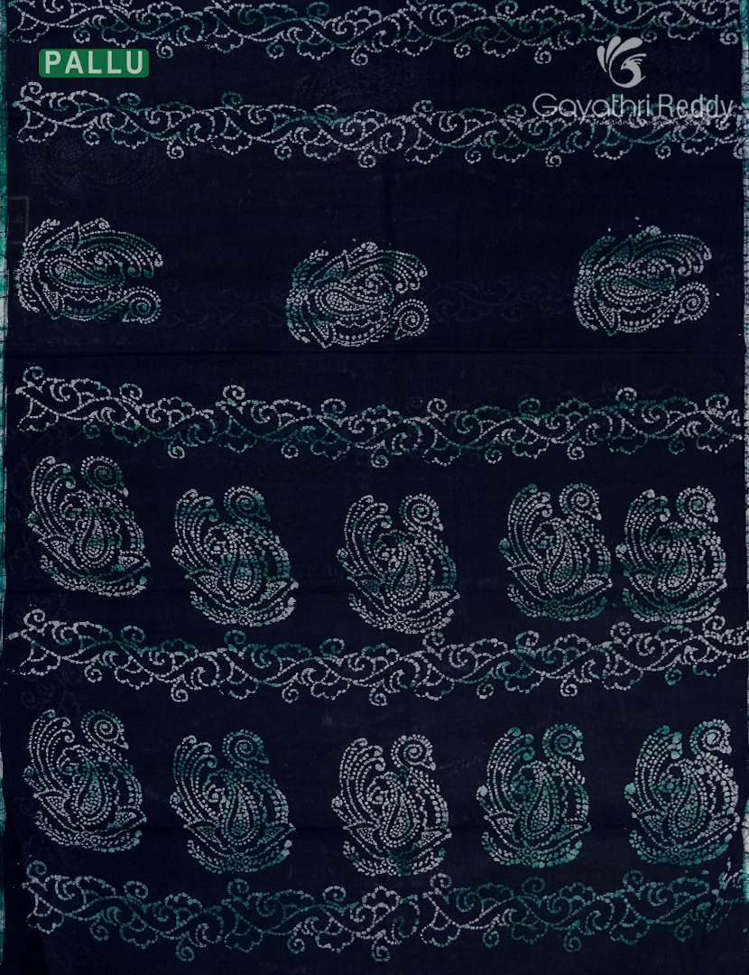 Cotton Batik Print Saree in Deep Navy Blue