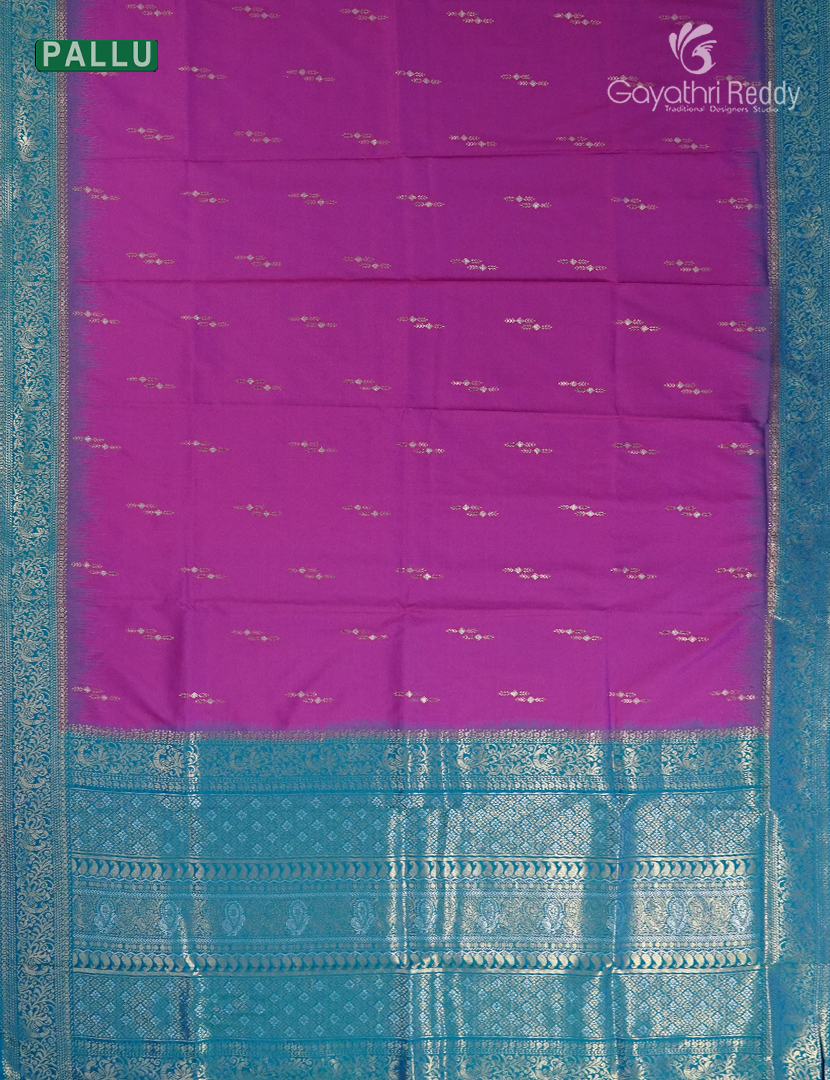 Semi Kanchipuran Silk Saree in Deep Magenta Pink and Rama Blue