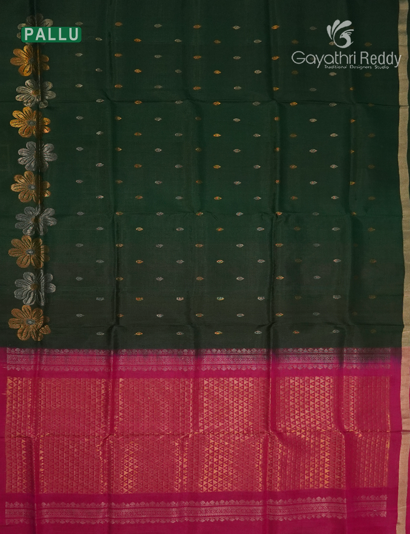 Pure Uppada Silk Saree in Bottle Green and Rani Pink