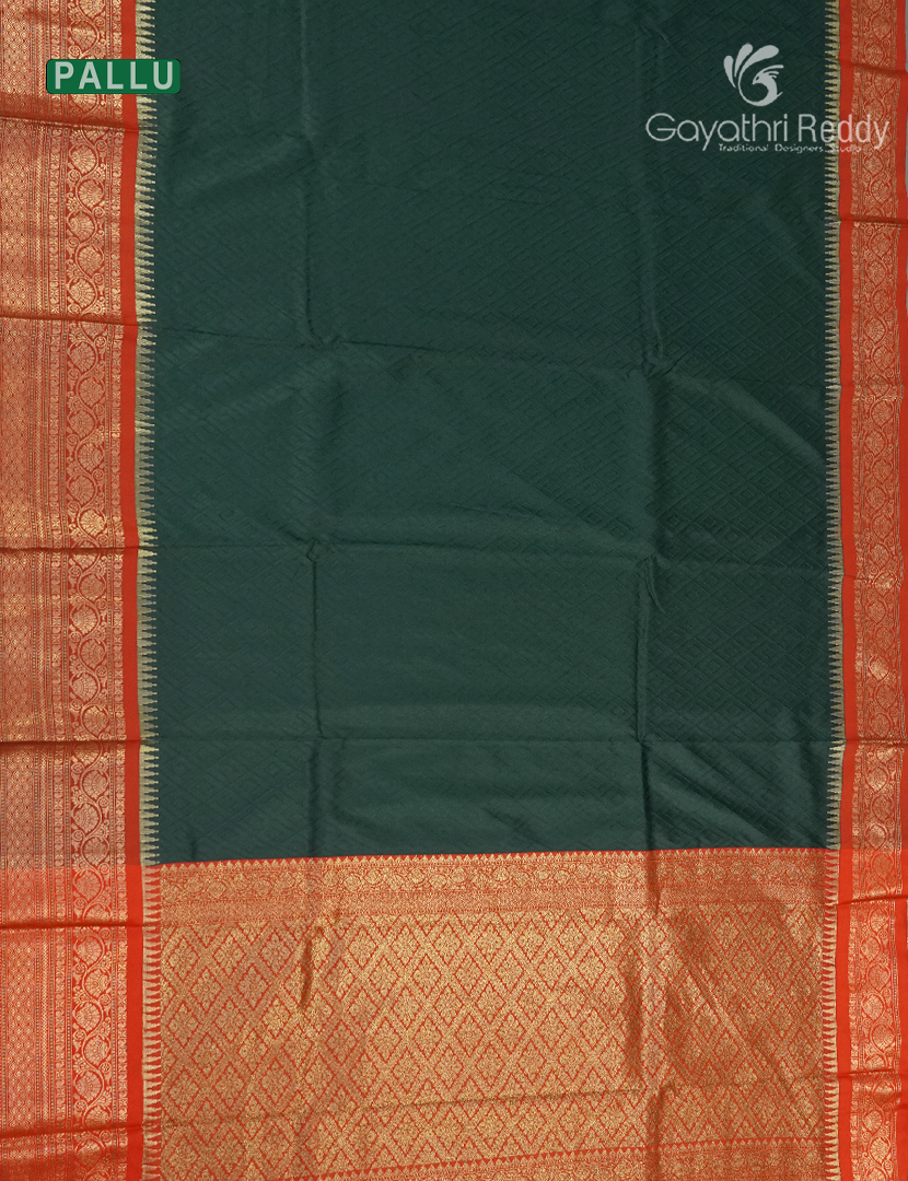 Semi Katan Silk Saree in Bottle Green and Red
