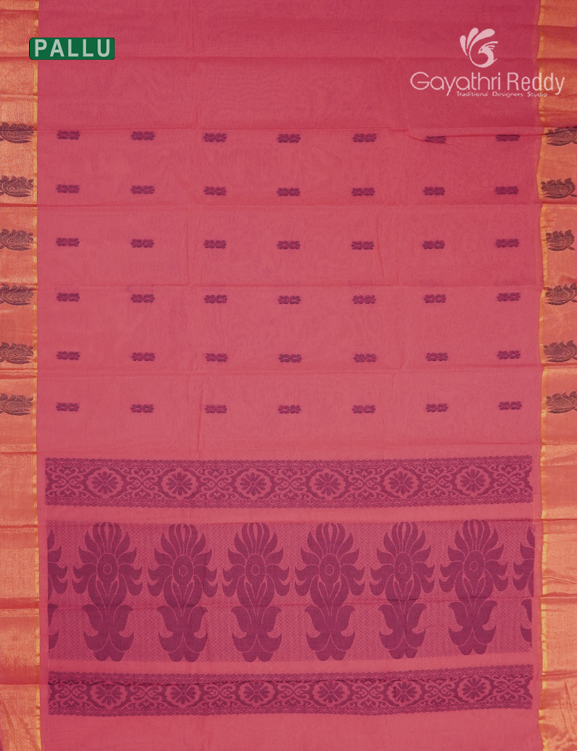Pure Kanchi Cotton Saree in Peach Pink