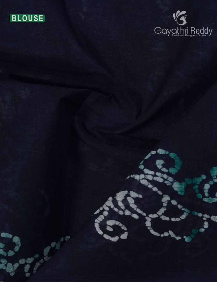 Cotton Batik Print Saree in Deep Navy Blue