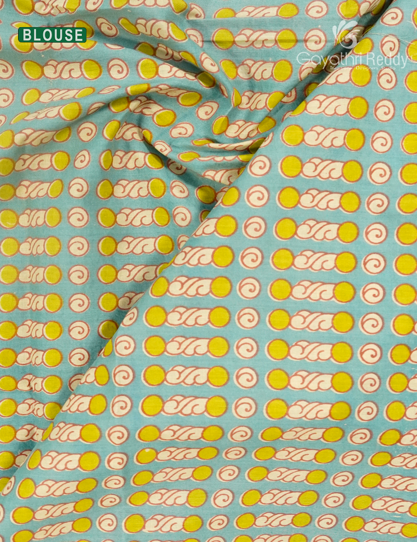 Pure MulMul Cotton Saree in Lime Green and Aqua Blue