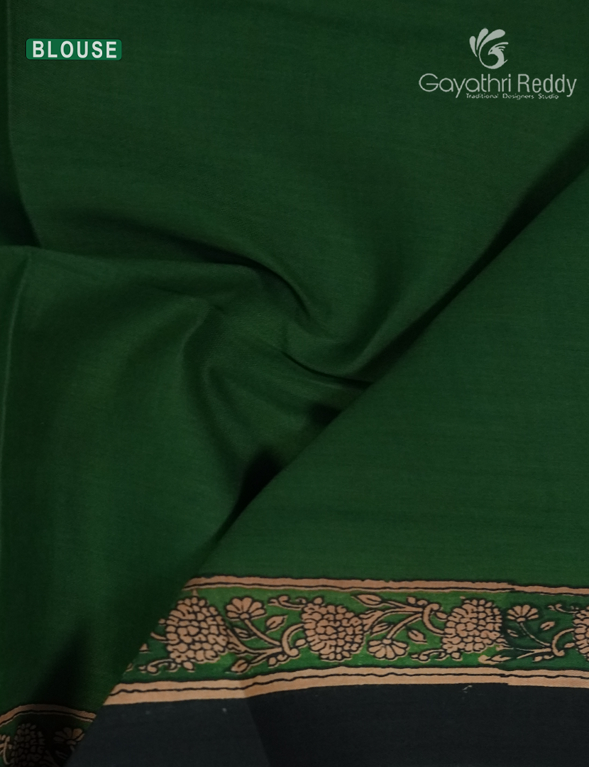 Premium Quality Cotton Kota Saree in Beige and Deep Moss Green