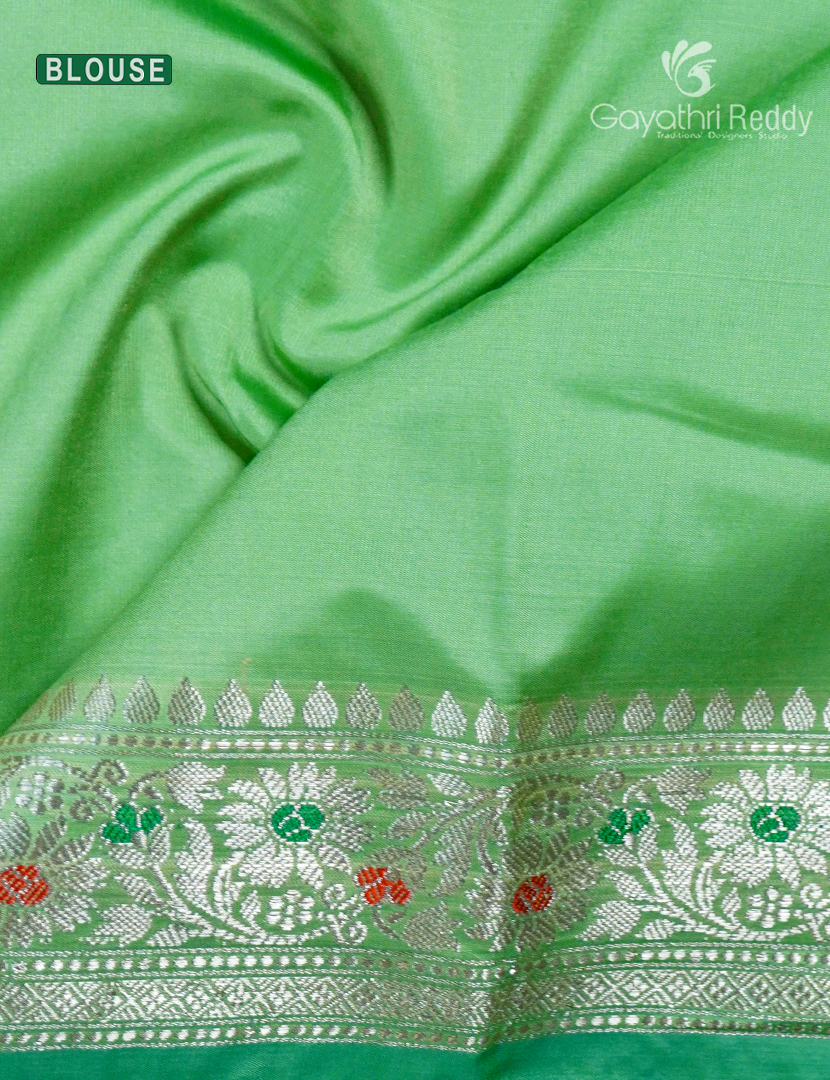 Semi Banaras Katan Silk Saree in Light Green