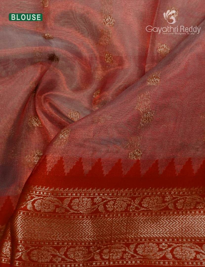 Semi Tissue Gadwal Saree in Cream and Red