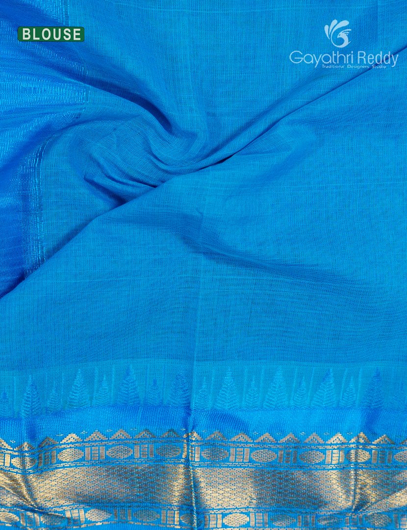 Pure Gadwal Cotton Saree in Lime Yellow and Sky Blue