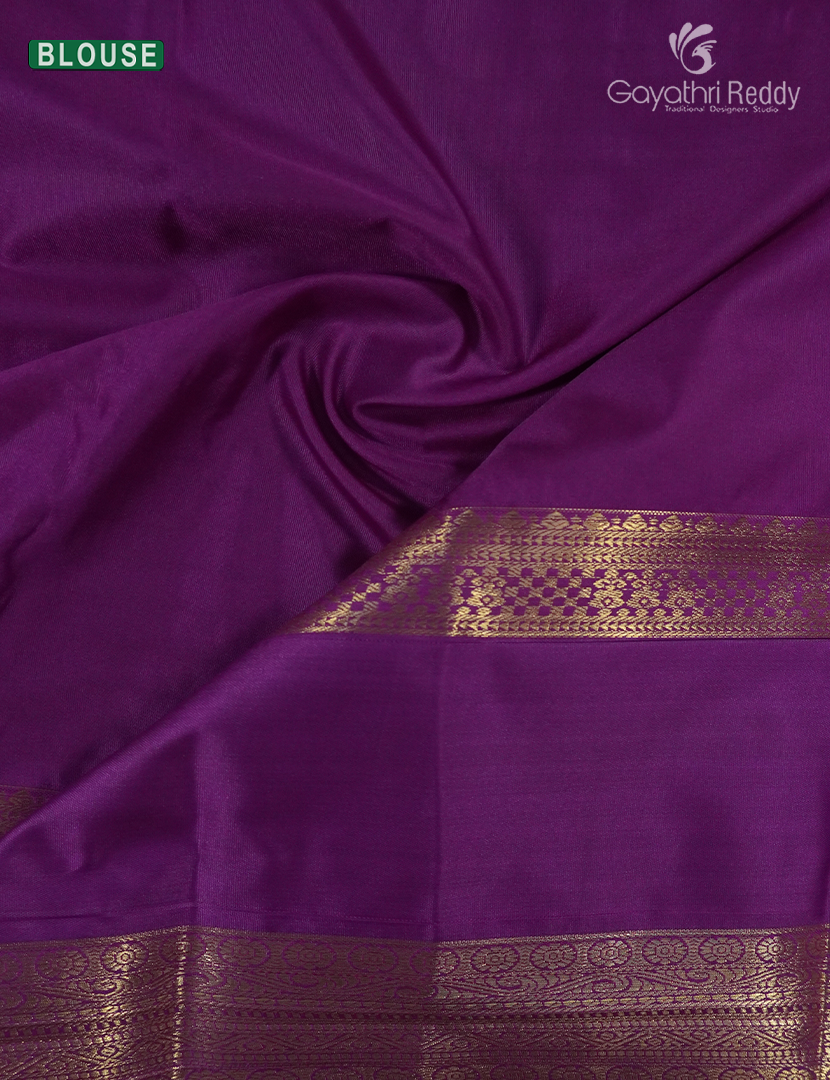 Semi Kanchipuram Silk Saree in Deep Peacock Green and Purple