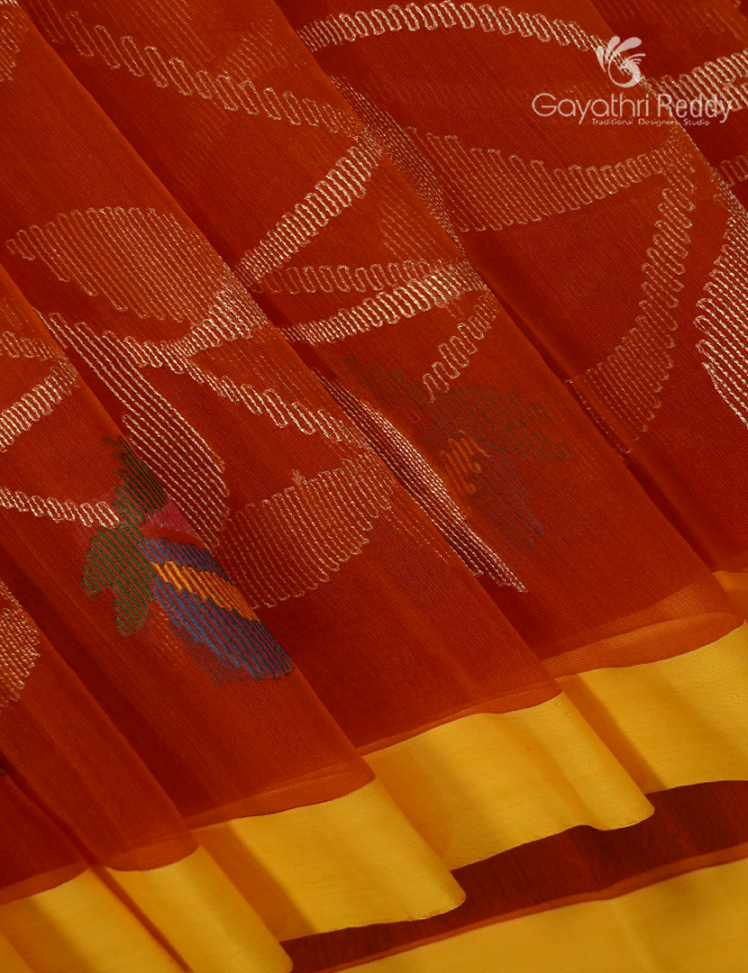 Pure Jamdani Kora Saree in Brick Orange