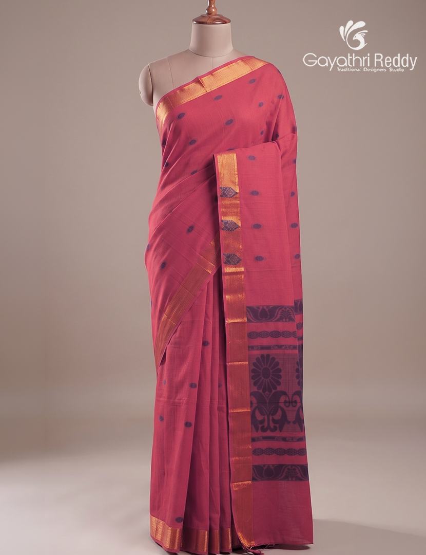 Pure Kanchi Cotton Saree in Peach Pink