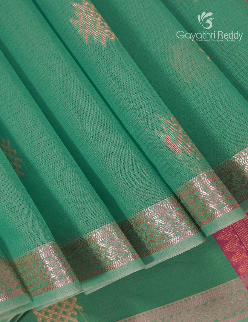Kanchipuram Sico Saree in Sea Green and Rose Pink