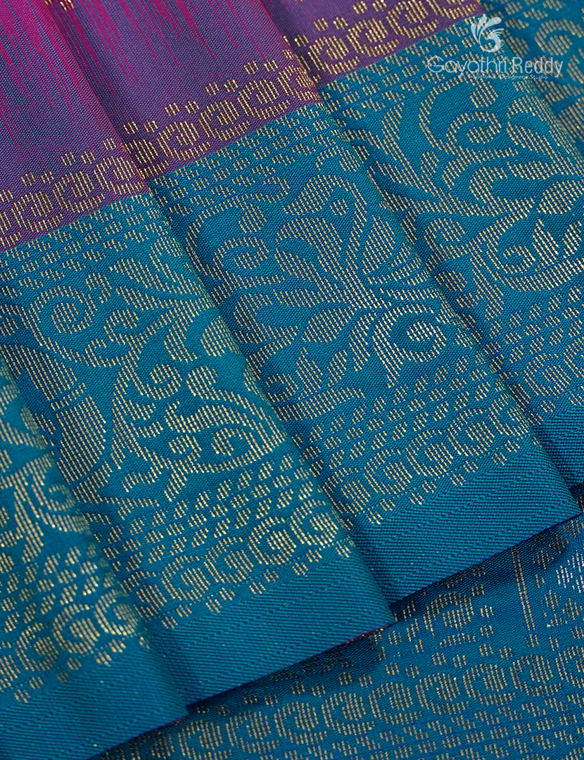 Semi Kanchipuran Silk Saree in Deep Magenta Pink and Rama Blue