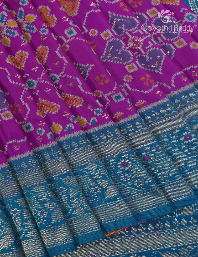 Semi Kanchipuram Art Silk Saree in Deep Magenta and Deep Rama Blue