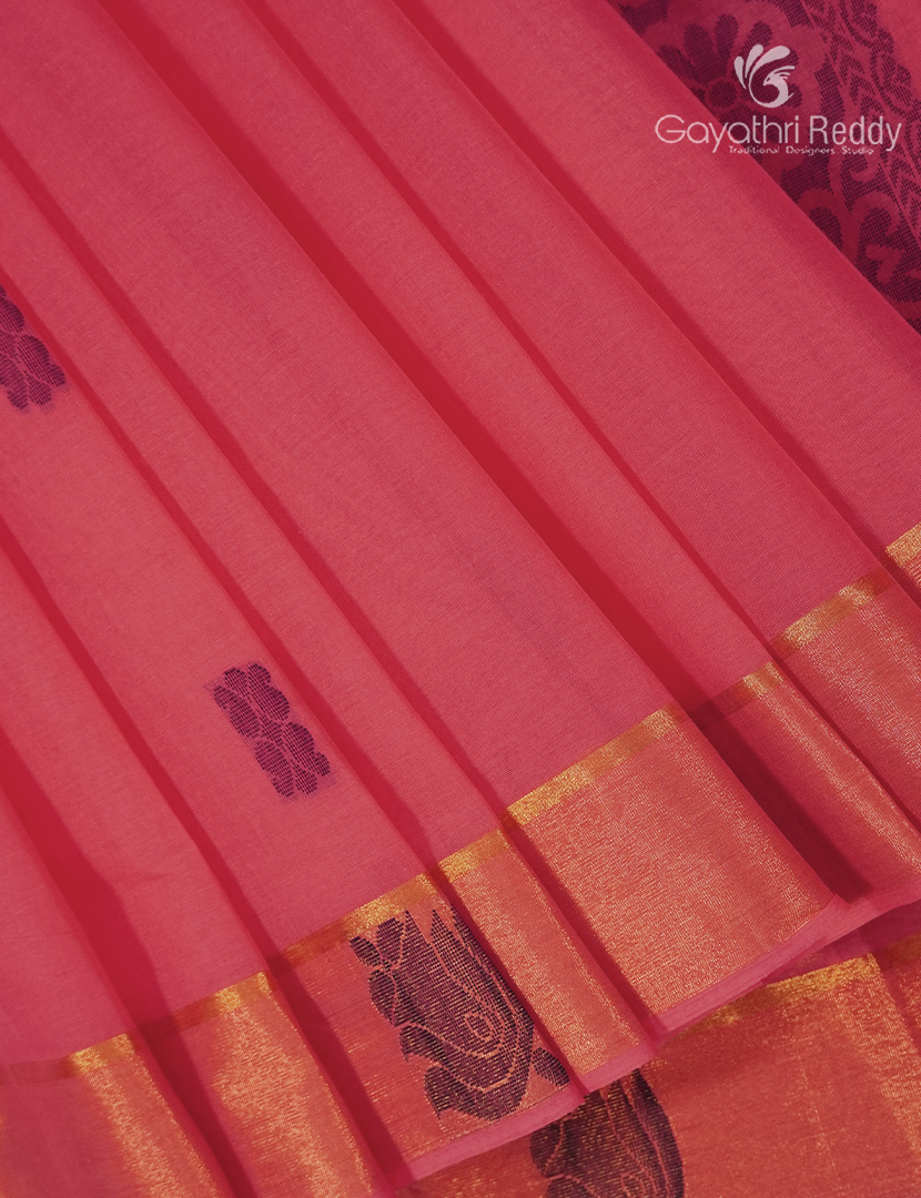 Pure Kanchi Cotton Saree in Peach Pink