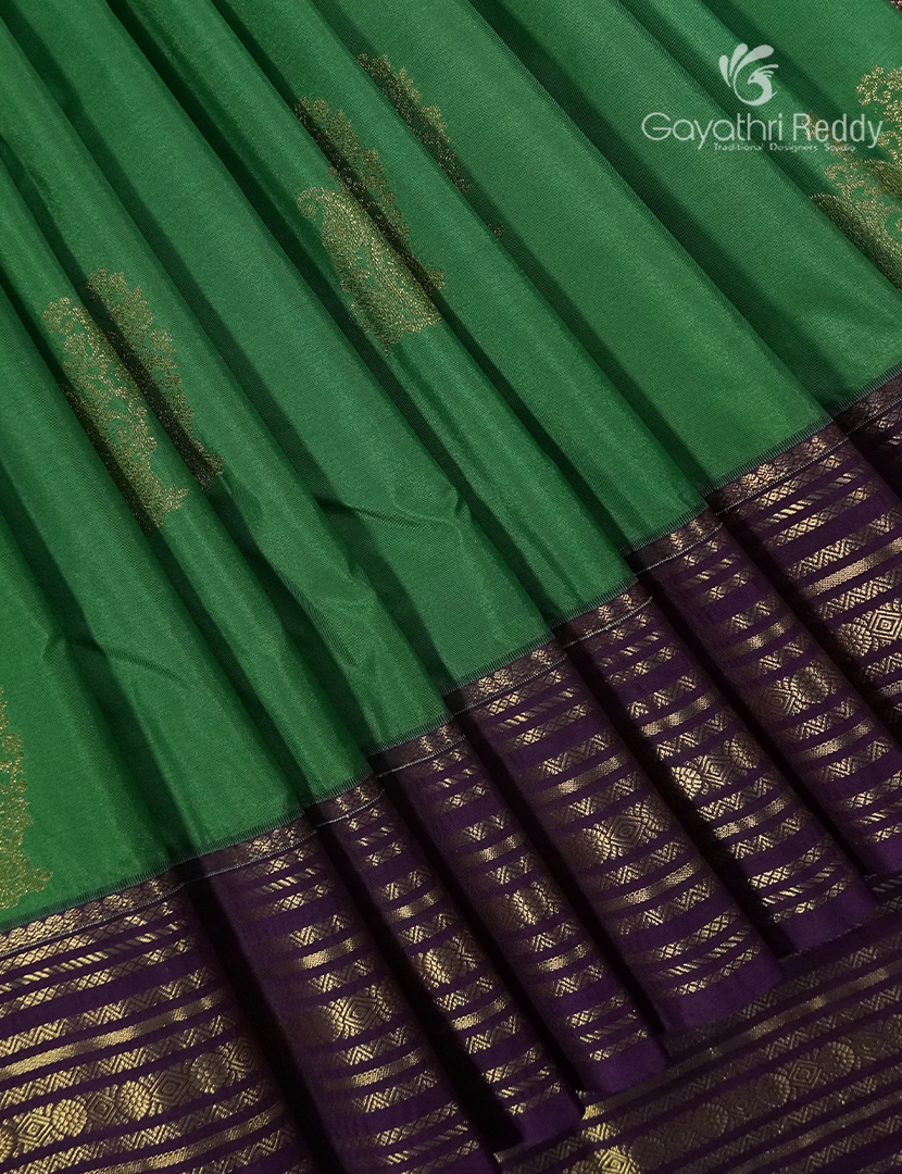 Semi Kanchipuram Silk Saree in Deep Sage Green and Deep Violet