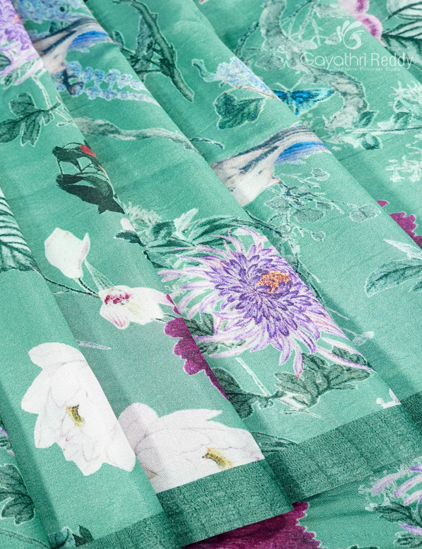 Semi Tussar Silk Saree in Aqua Blue