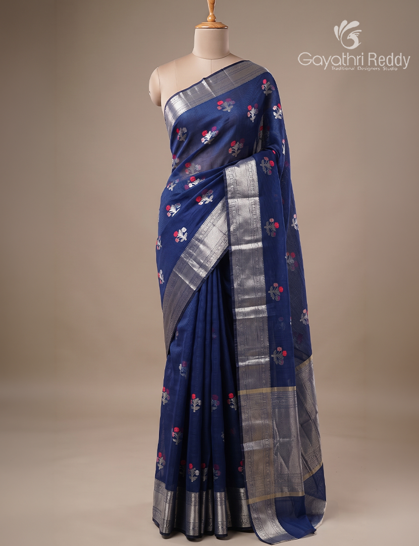 Pure Silk Kota Saree in Navy Blue