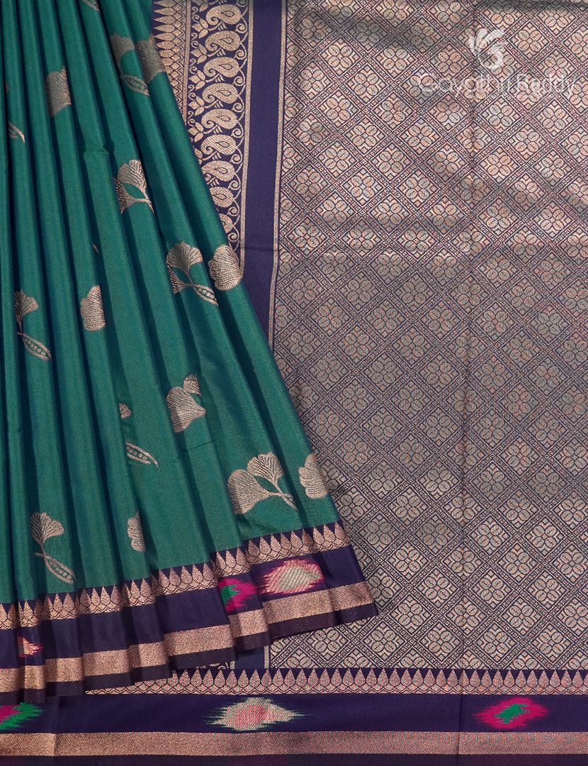 Semi Kanchipuram Art Silk Saree in Peacock Green