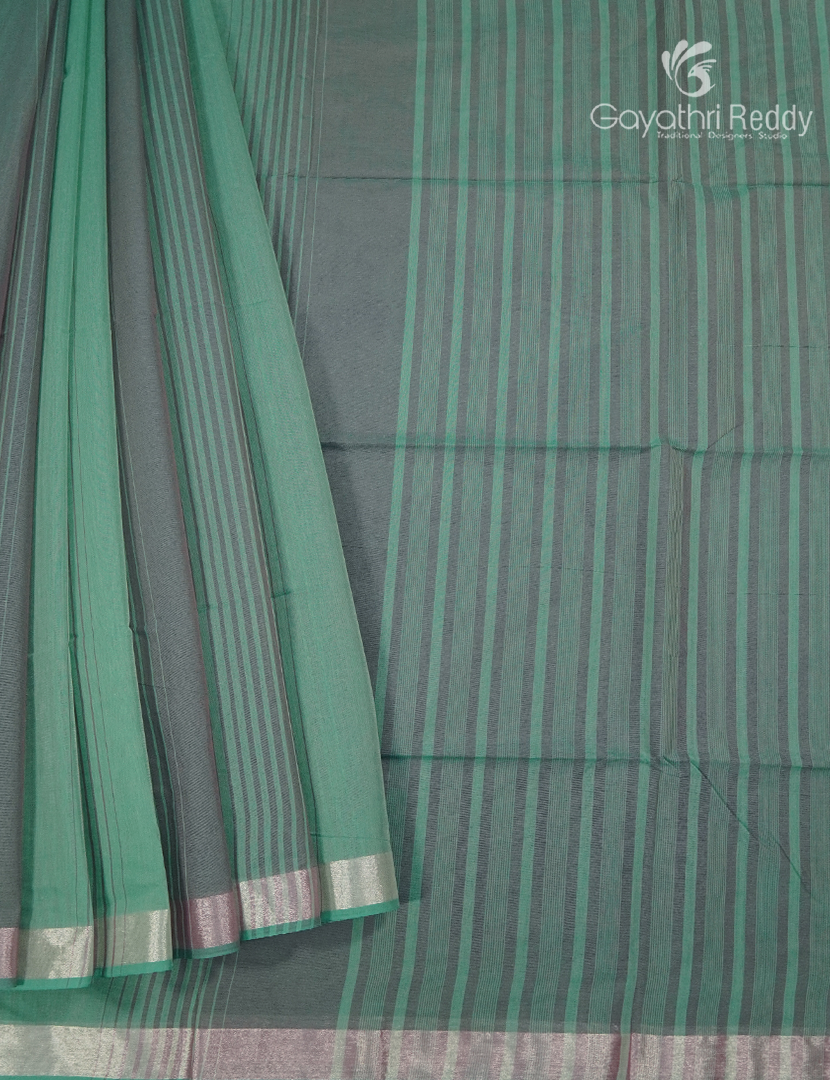 Pure Kanchi Cotton Saree in Sea Green and Grey