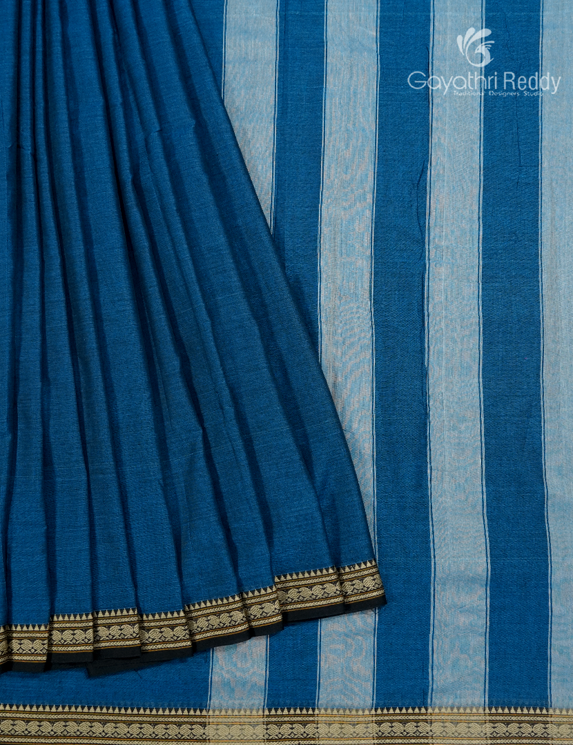 Pure Narayanpet Cotton Saree in Deep Peacock Blue