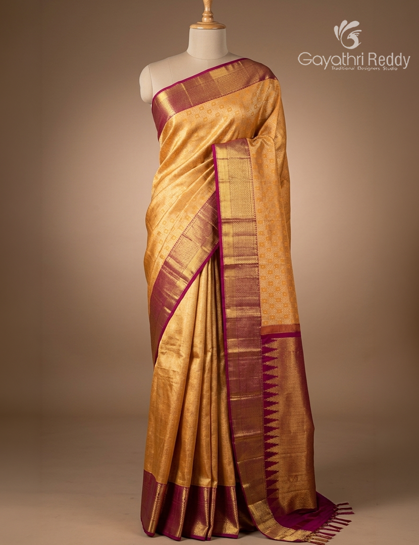 Pure Kanchipuram Bridal Silk Saree in Tangarine and Magenta