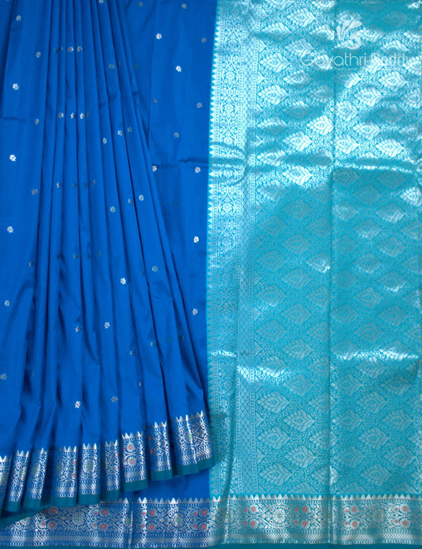 Semi Banaras Katan Silk Saree in Cobalt Blue