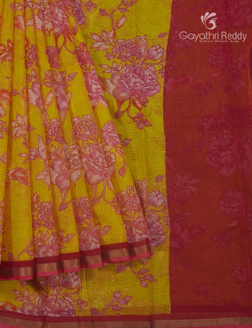 Premium Quality Cotton Kota Saree in Yellow and Red