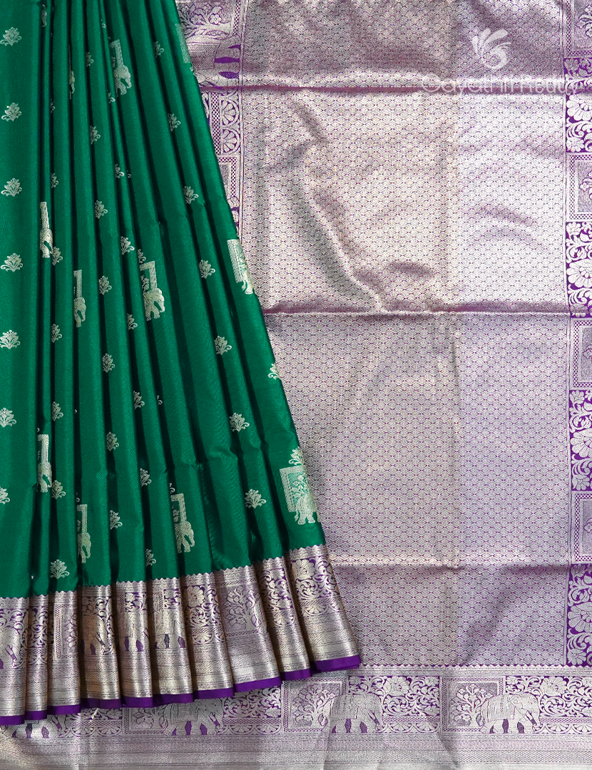 Soft Silk Saree in Deep Green and Deep Purple