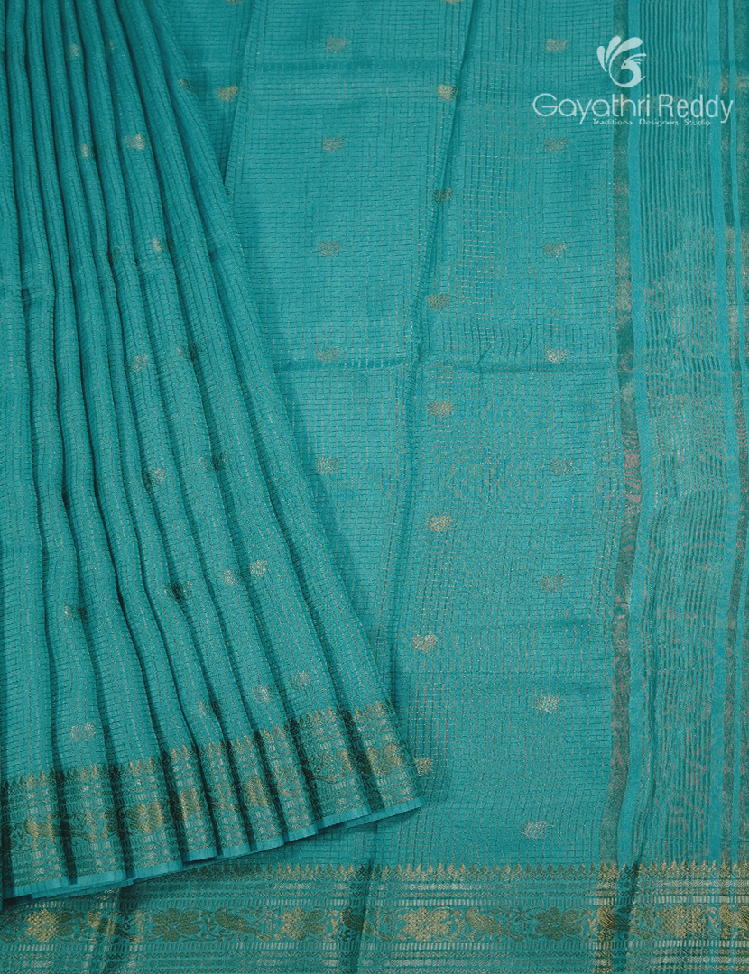 Semi Mysore Crepe Saree in Teal Blue