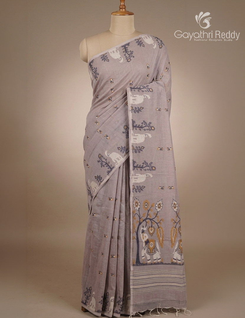 Jamdani Cotton Saree in Pastel Lavender