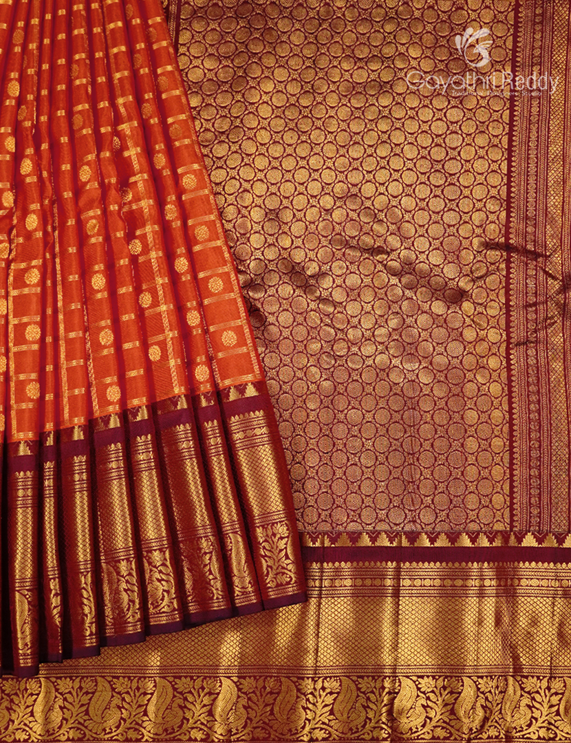 Pure Gadwal Silk Saree in Burnt Orange and Brown