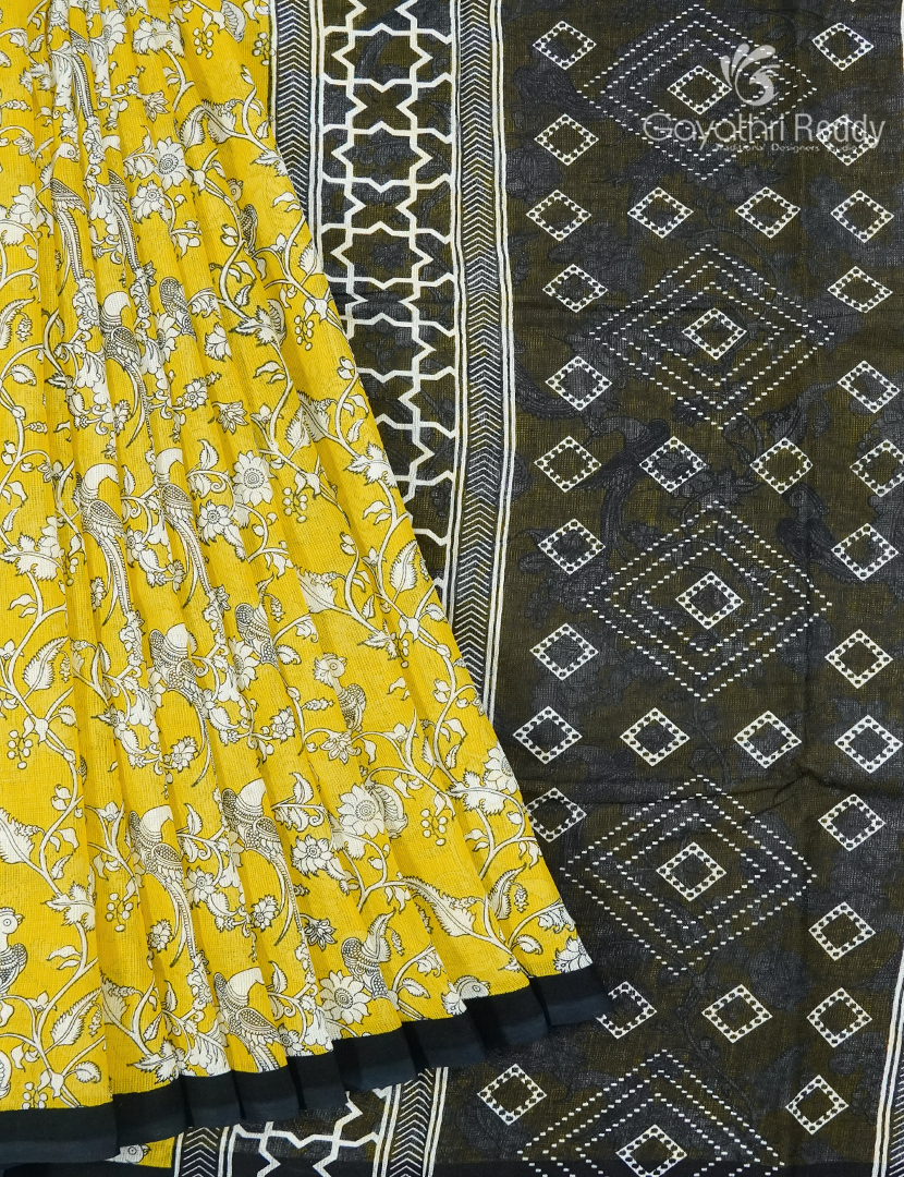 Munga Cotton Saree in Yellow and Black
