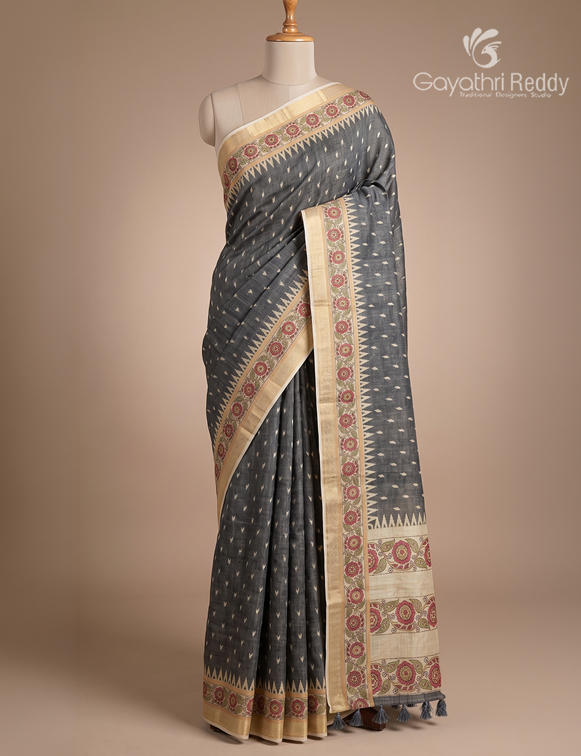 Pure Linen Saree in Ash Grey