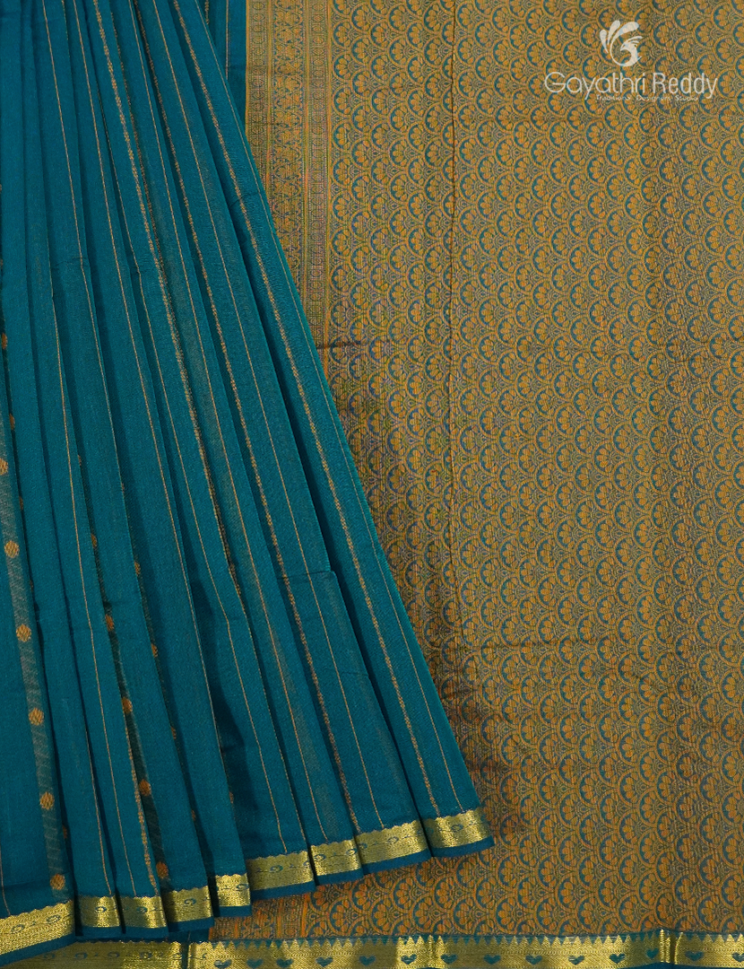 Pure Kanchi Cotton Saree in Deep Peacock Blue