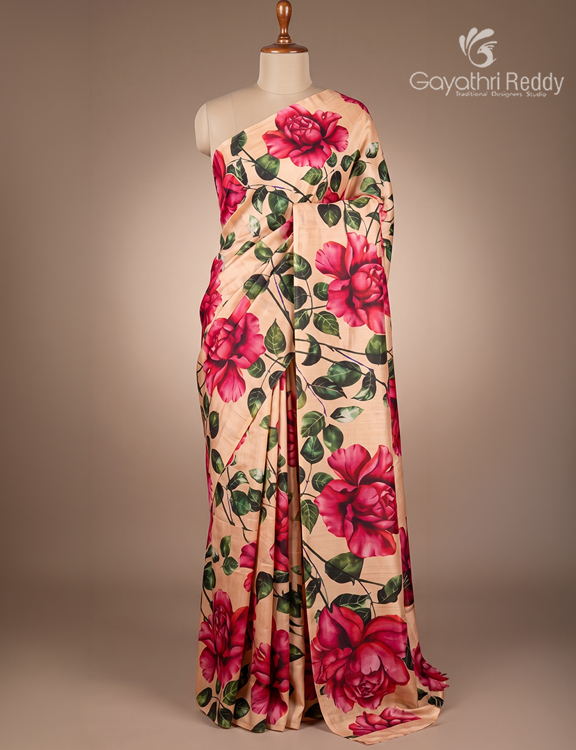 Pure Dupion Digital Print Saree in Pastel Peach
