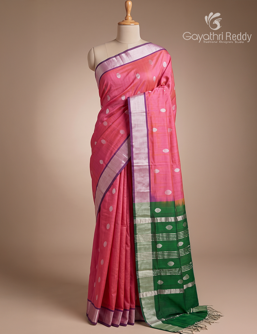 Pure Arani Sico Saree in Hot Pink and Mango green