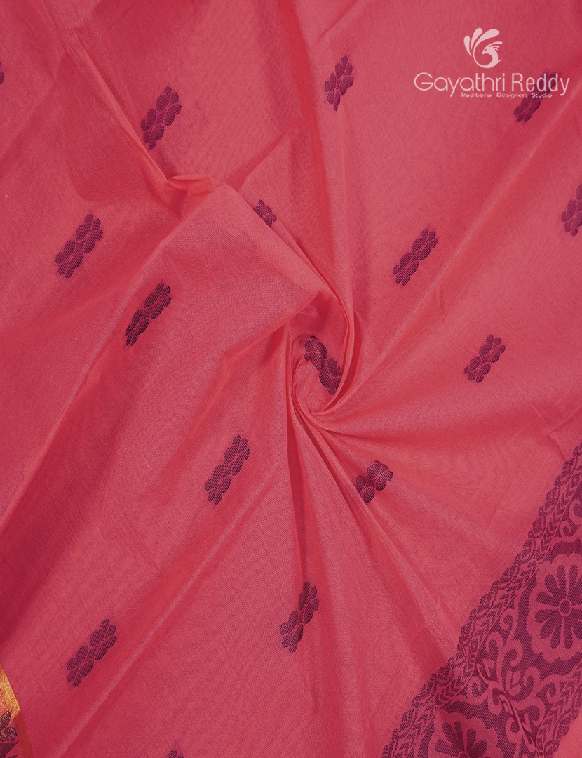 Pure Kanchi Cotton Saree in Peach Pink