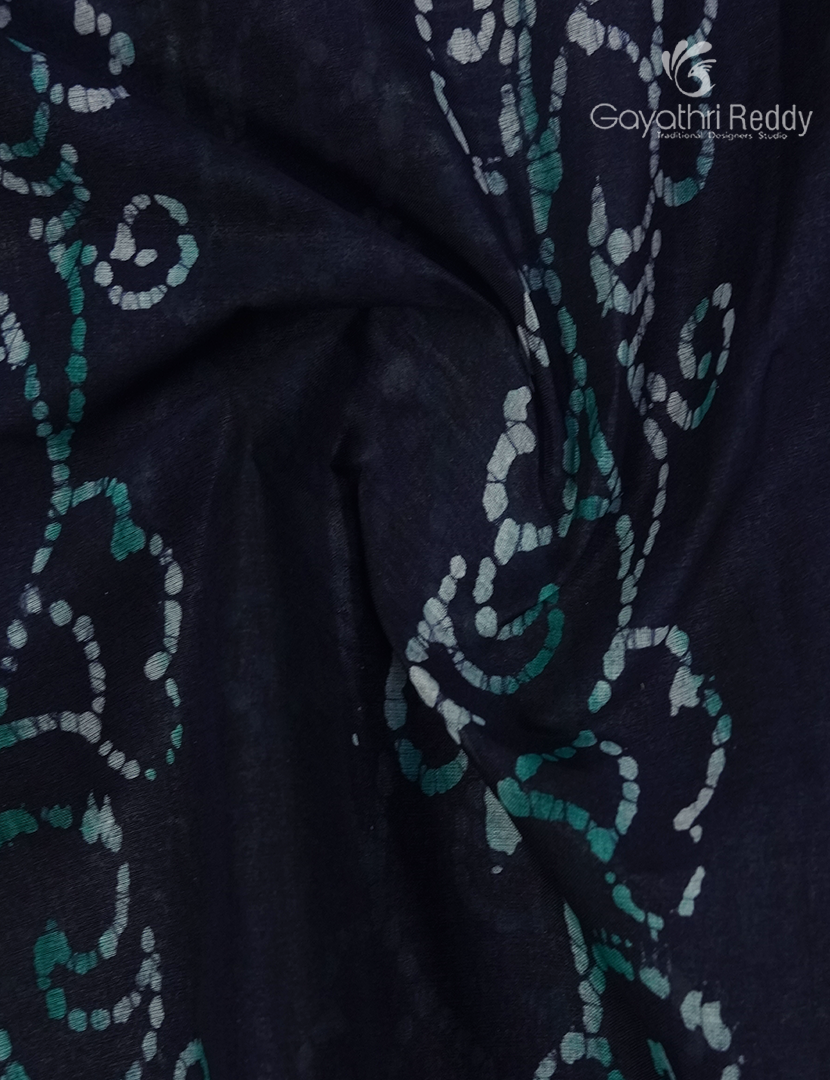 Cotton Batik Print Saree in Deep Navy Blue