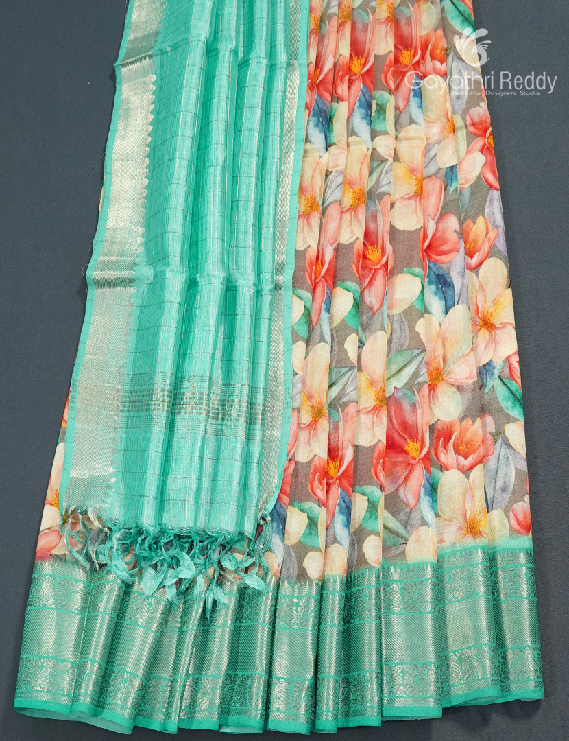 Pure Mangalagiri Langa Voni Set and Metallic Grey and Sea Foam Green