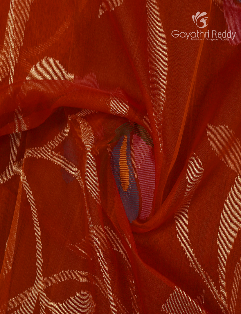 Pure Jamdani Kora Saree in Brick Orange