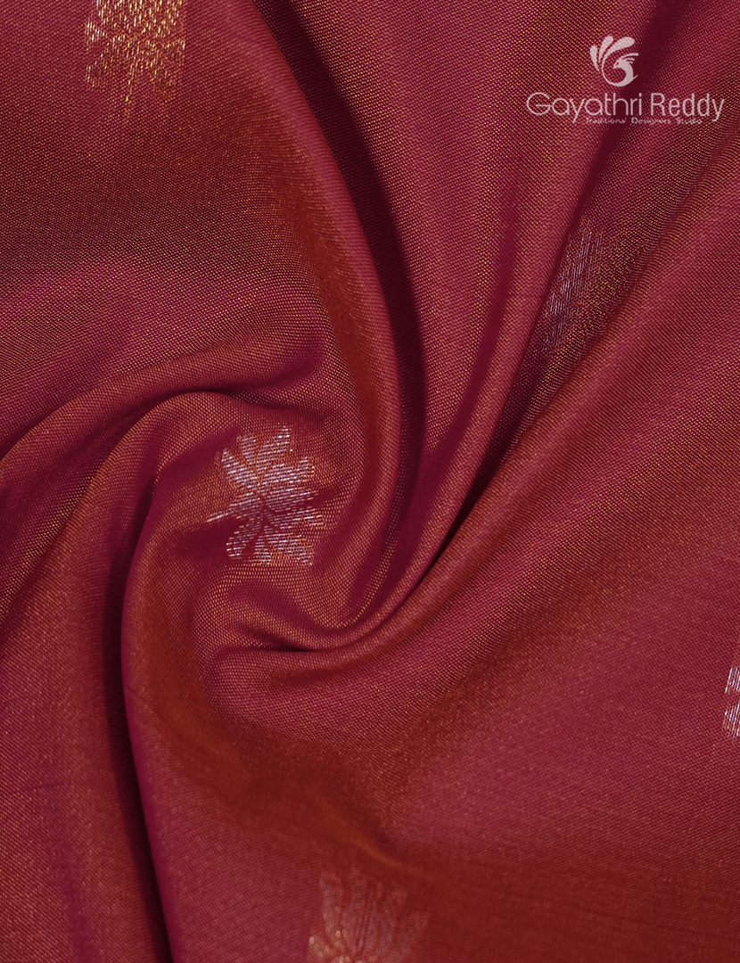 Semi Kanchipuram Art Silk Saree in Rust Red and Golden yellow