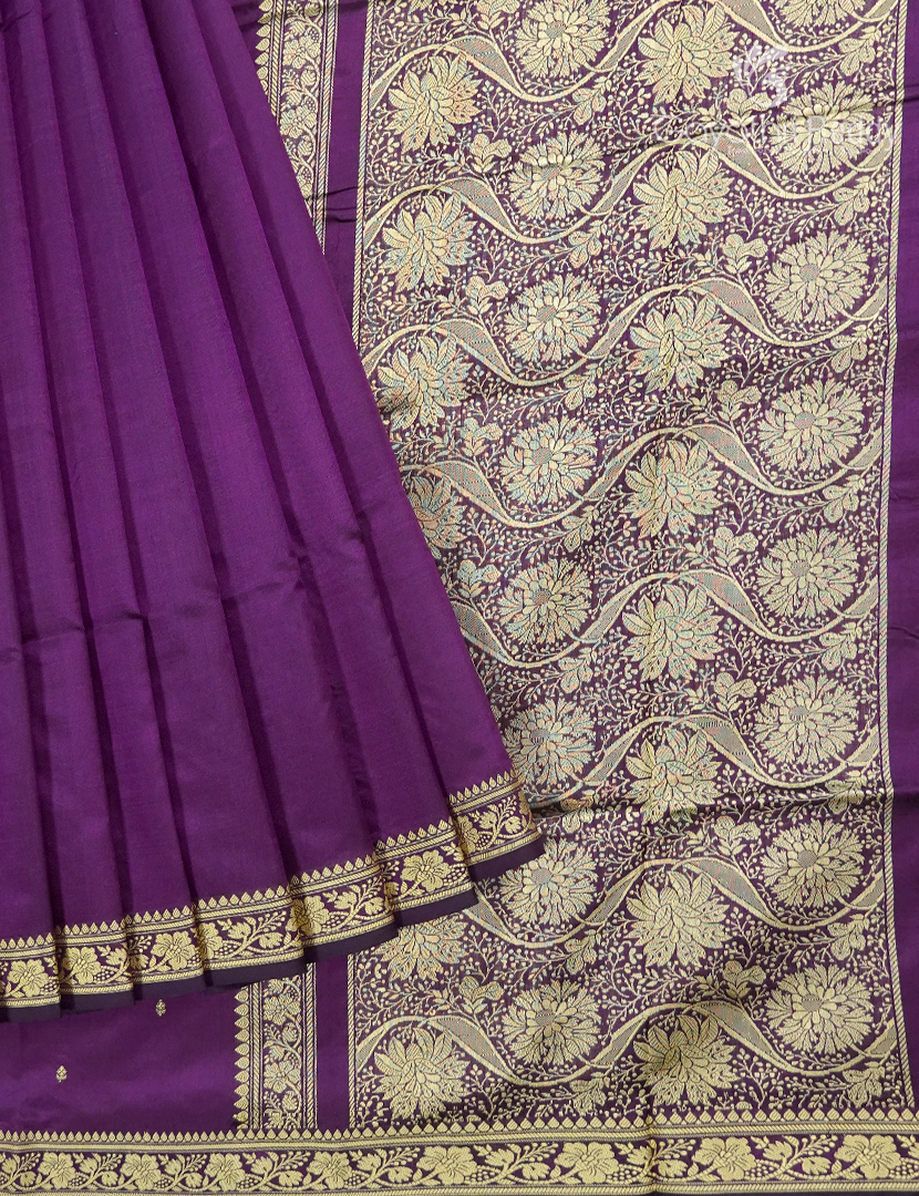 Pure Valkalam Silk Saree in Deep Purple