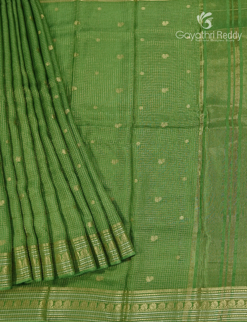Semi Mysore Crepe Saree in Parrot Green