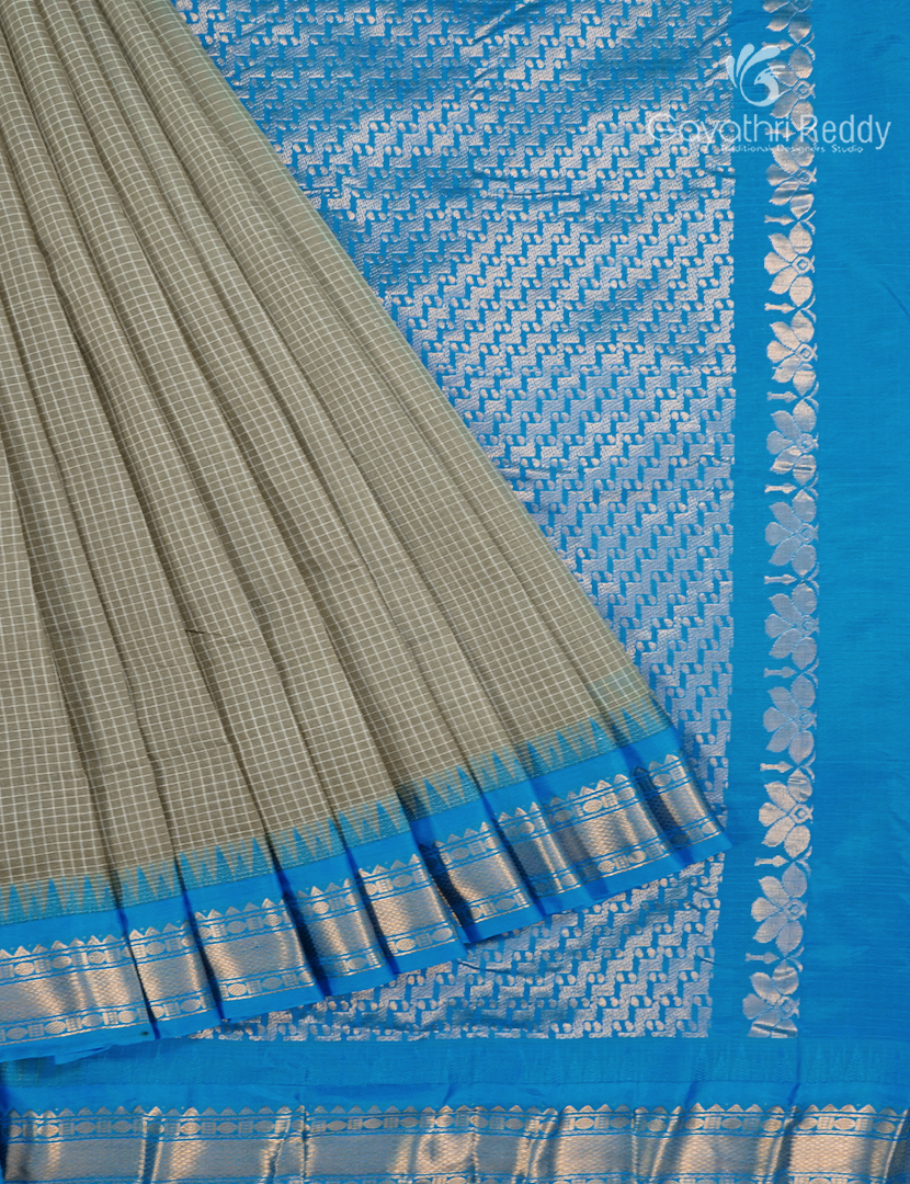 Pure Gadwal Cotton Saree in Ash Grey and Sky Blue