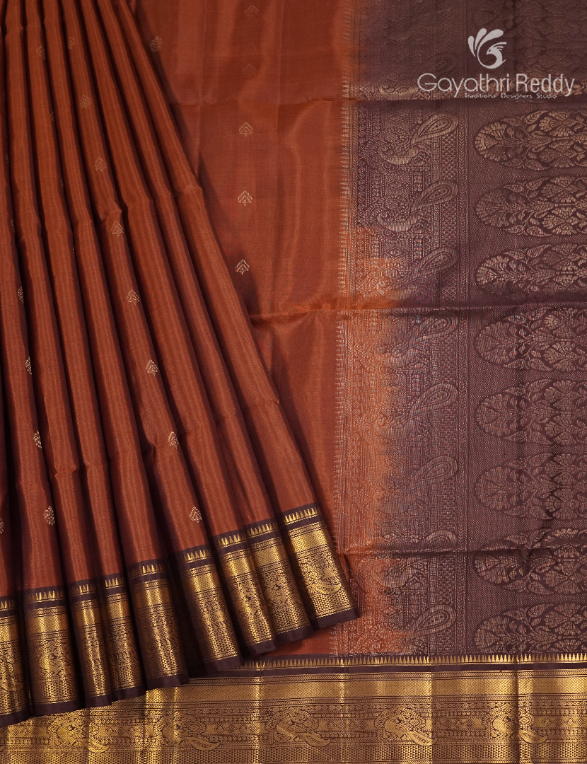 Pure Kanchipuram Soft Silk Saree in Rust Orange and Brown