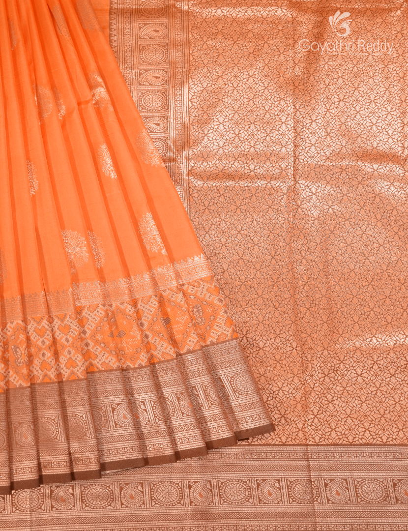 Semi Kanchipuram Art Silk Saree in Neon Orange