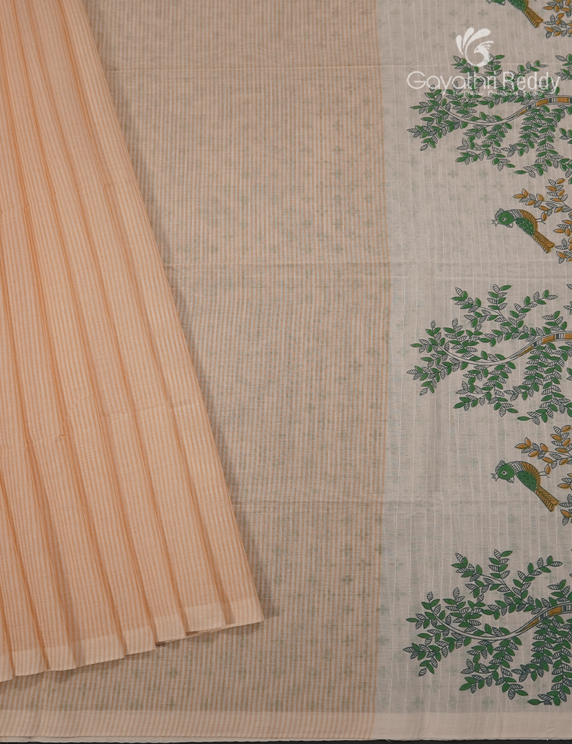 Pure Kanchi Cotton Printed Saree in Peach