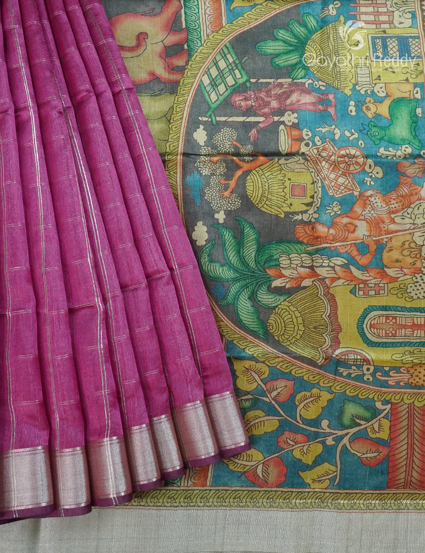 Semi Tussar Saree in Deep Lotus Pink